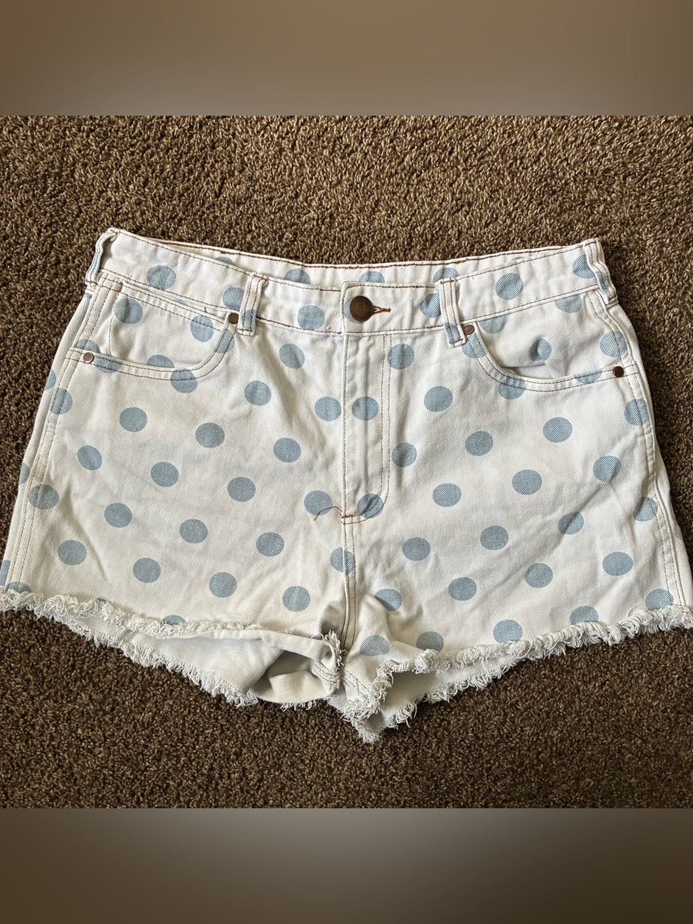 Wrangler x Billabong Showdown High-Waisted Polka Dot Denim Shorts, Size 31